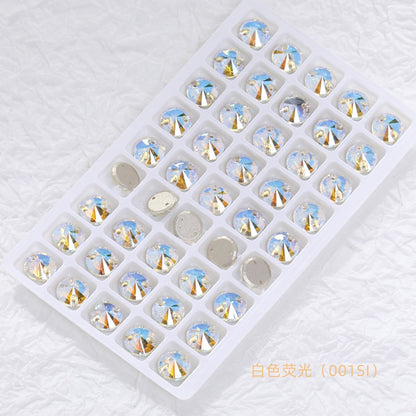 12mm Super Flash Flat Bottom 10pcs Hand Stitched Rhinestone Flat Button Crystal Satellite Shape Crystal Stone Non-scratch Packaging Glass Rhinestone