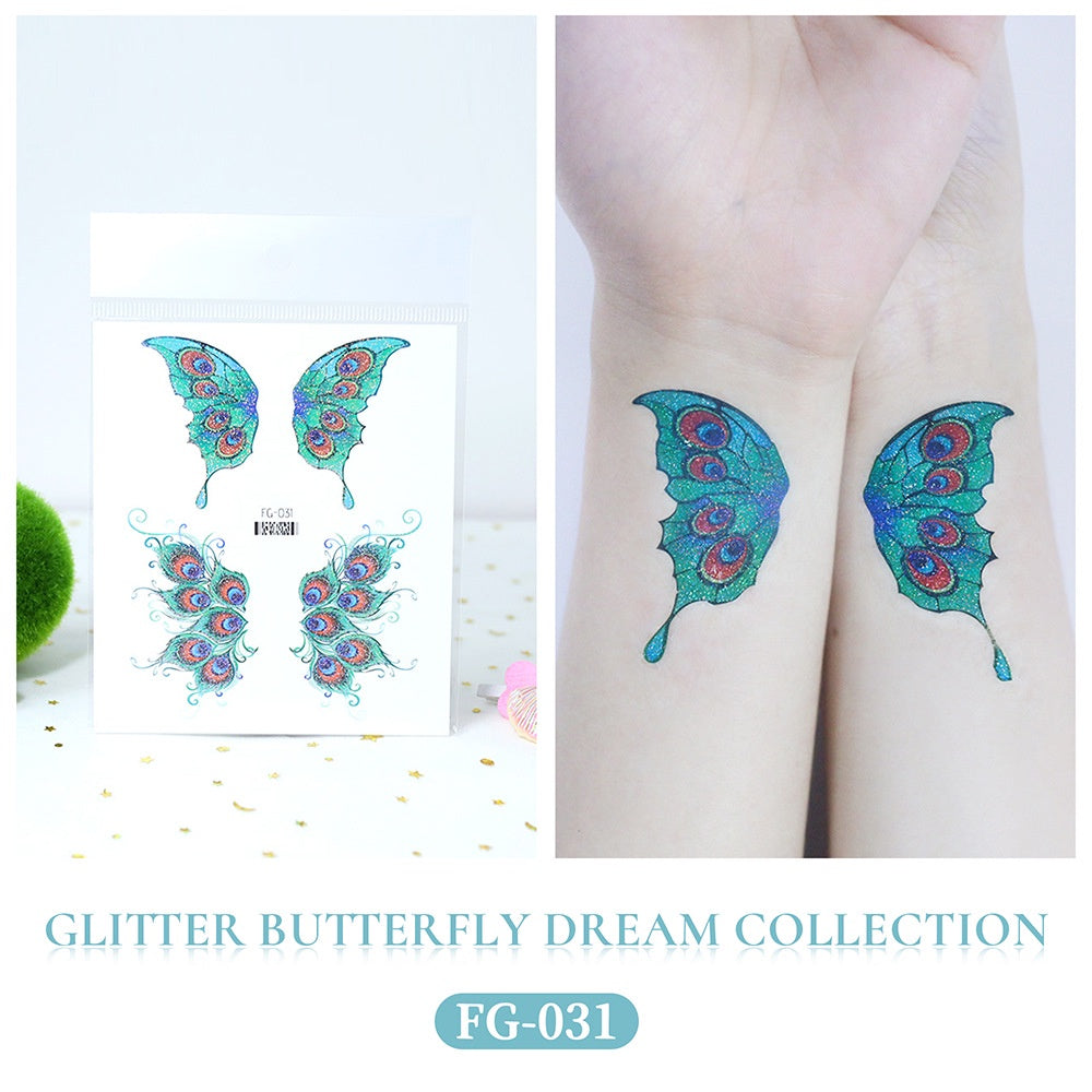 Butterfly Tattoo Sticker Waterproof Glitter Butterfly Princess Face Sticker