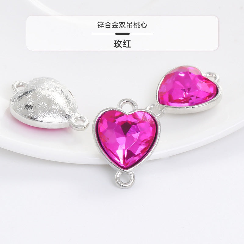 Crystal Heart Pendant Double Hole Bracelet Necklace Glass Diamond Link Piece DIY Bag Clothing Shoe Accessories