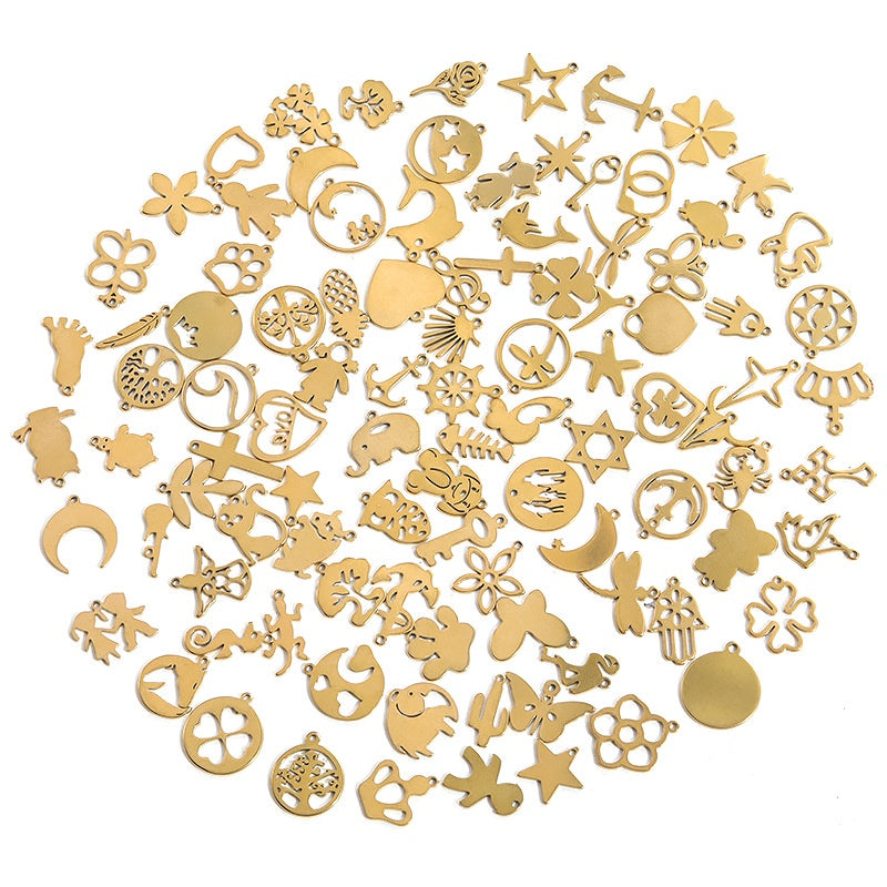 【2pcs】Gold pendant 304 Stainless Steel Bear Crown Love Earrings Necklace Bracelet Diy Jewelry Accessories Handmade Materials
