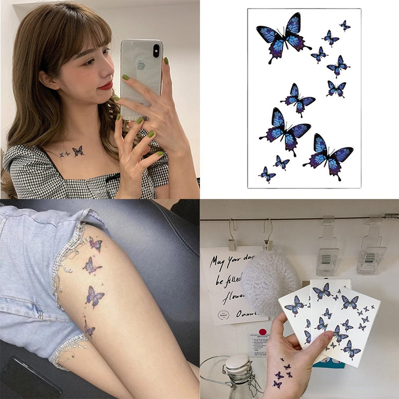 Tattoo Stickers waterproof Blue Butterfly Clavicle Temporary Arm Body