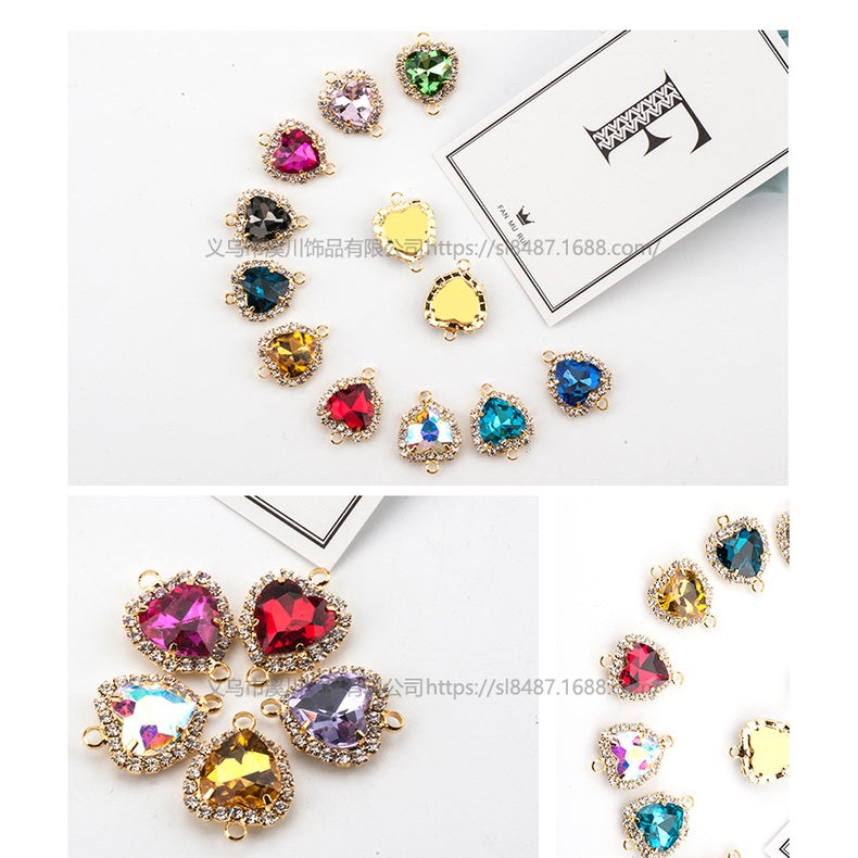 5pcs Love Heart Double Circle Crystal Buckle Pendant Glass Claw Rhinestone Pendant Ornament Diy Accessory Materials