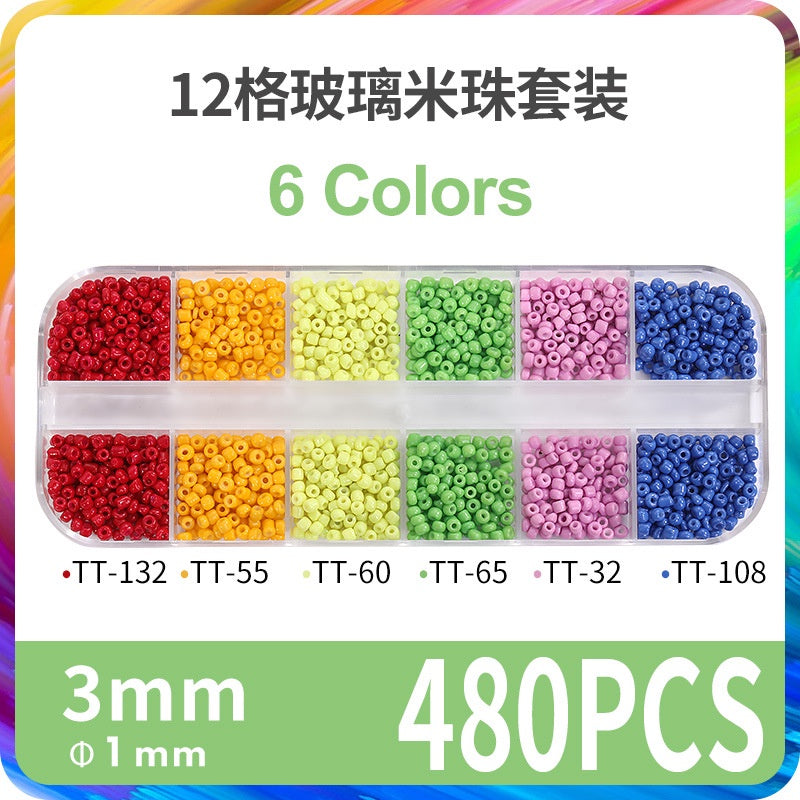 Fashion 12 Gramme Bead Set Box DIY Chain Through Hole Glass Cross Beaded Bracelet Beads