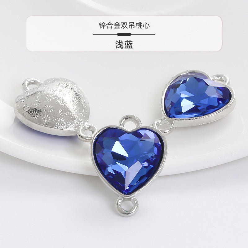Crystal Heart Pendant Double Hole Bracelet Necklace Glass Diamond Link Piece DIY Bag Clothing Shoe Accessories