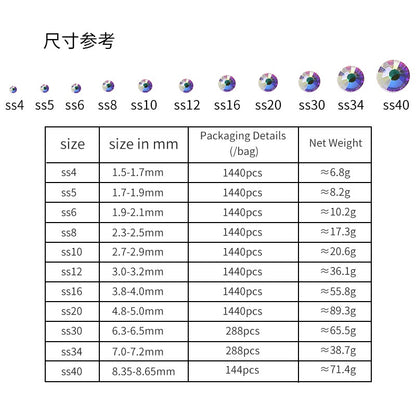 1440pcs/2.5mm Flat Round Nail Rhinestone DIY Phone Case Accessories Rhinestone Stick Crystal