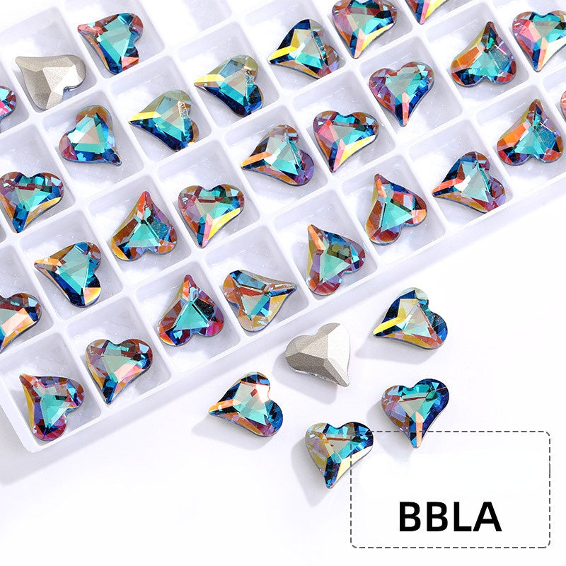 10PCS Sweet Heart Shape K9 Glass Rhinestone Exquisite Nail Art Shiny Crystal Stones for DIY Clothing Accessories