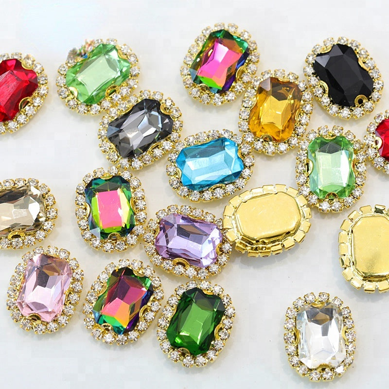 10pcs 8*10mm Octagon Shape  Crystal Rhinestone with Sliver/Gold Bottom Hand Sewn Rhinestone DIY  Phone Case Clothing Accessories Materials