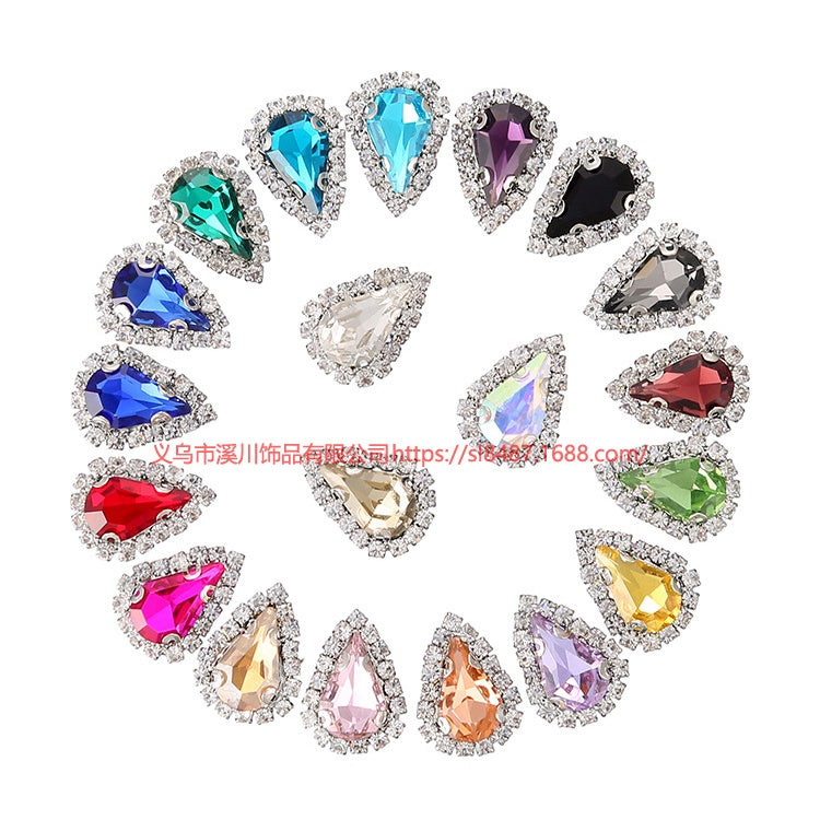 10pcs 5*8mm Sharp Drop Claw Rhinestone Sew on Crystal Rhinestone with Gold/Sliver Claw Crystal for Clothing Garment Diy Headdress Accessories