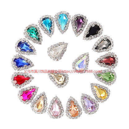 10pcs 5*8mm Sharp Drop Claw Rhinestone Sew on Crystal Rhinestone with Gold/Sliver Claw Crystal for Clothing Garment Diy Headdress Accessories