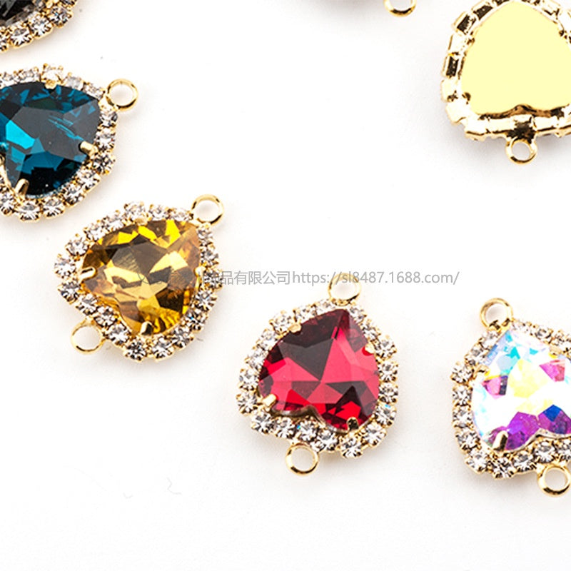 5pcs Love Heart Double Circle Crystal Buckle Pendant Glass Claw Rhinestone Pendant Ornament Diy Accessory Materials