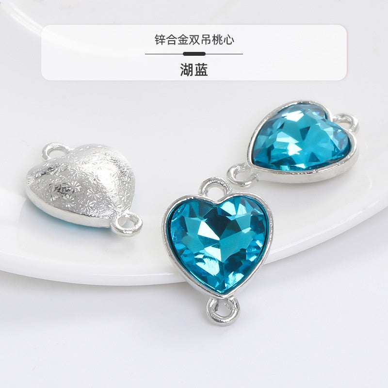 Crystal Heart Pendant Double Hole Bracelet Necklace Glass Diamond Link Piece DIY Bag Clothing Shoe Accessories