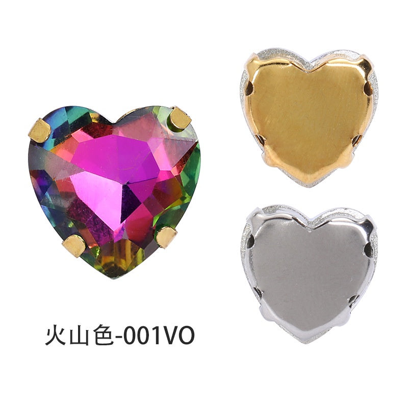 12mm Heart Shape Plating Shiny Color Clothing Accessories Rhinestone with Claw for DIY Jewelry Handmade