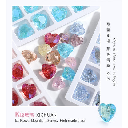 Summer Peach Heart Translucent Nail Art Rhinester Pointed Bottom Love Ice Flower Moonlight Luxury Crystal Large Rhinester Nails