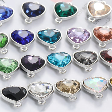 Crystal Heart Pendant Double Hole Bracelet Necklace Glass Diamond Link Piece DIY Bag Clothing Shoe Accessories