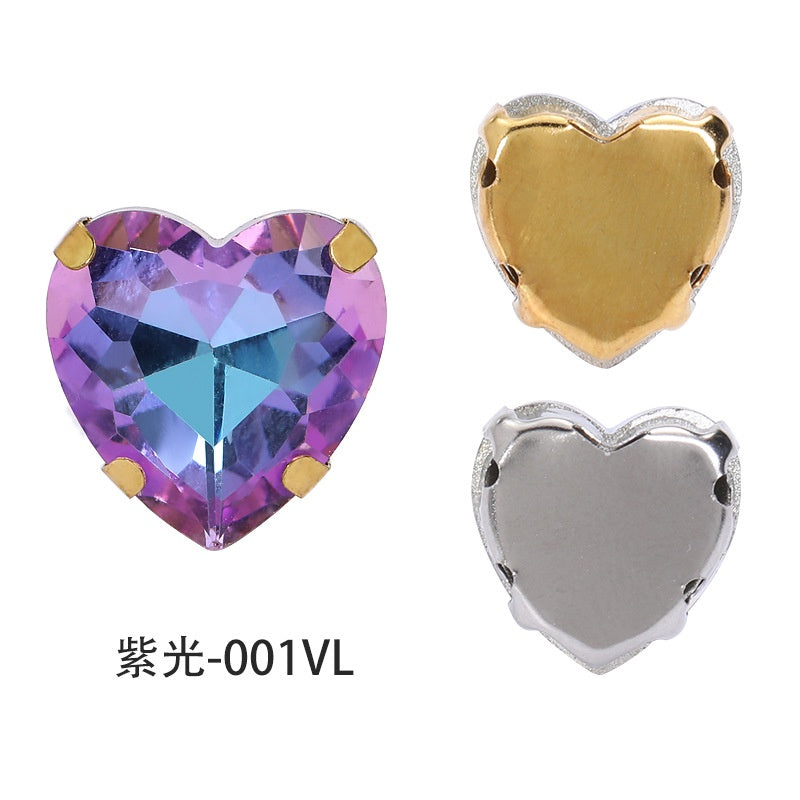12mm Heart Shape Plating Shiny Color Clothing Accessories Rhinestone with Claw for DIY Jewelry Handmade