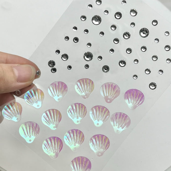 CuteMakeup Fish Scale Shell Butterfly Rhinestone Silver Diamond Face Sticker Flash Diamond Decorations