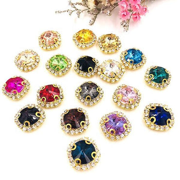 10pcs 12mm Round Rivoli Shape Crystal Rhinestone with Gold/sliver Bottom for DIY Handmade Clothing Accessories