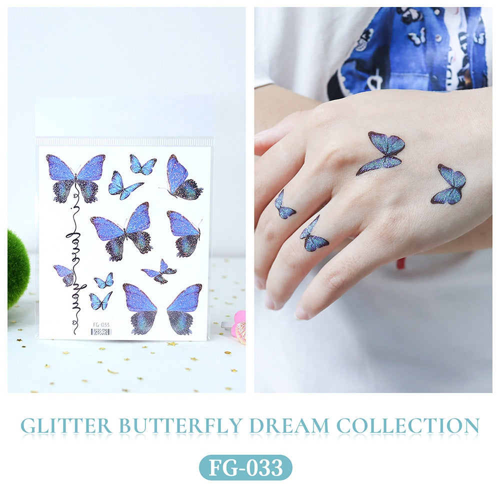 Butterfly Tattoo Sticker Waterproof Glitter Butterfly Princess Face Sticker