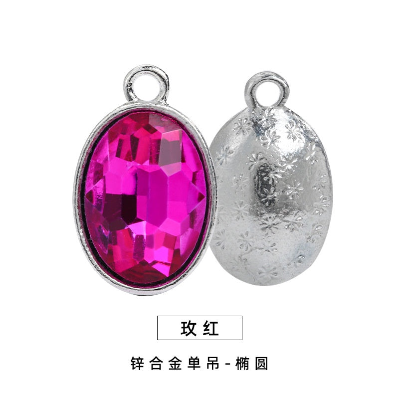 Single Hanging Oval Enclosing Edge Crystal Pendant Alloy Accessories Glass Crystal Diy Necklace Bracelet Decorative Accessories