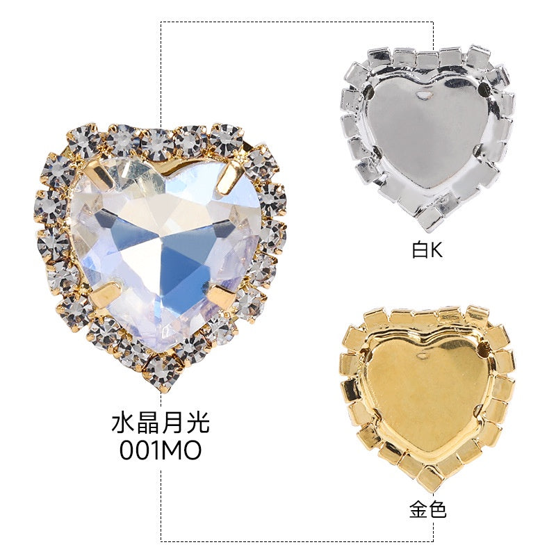 5PCS Shiny Color Love Crystal Buckle Electroplating Color Glass Golden Setting Rhinestone Girth Edge Hand Stitched Rhinestone with silver bottom Diy Clothing Accessories