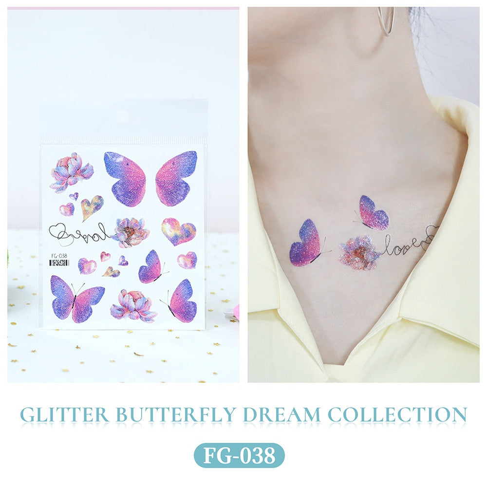 Butterfly Tattoo Sticker Waterproof Glitter Butterfly Princess Face Sticker