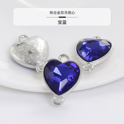 Crystal Heart Pendant Double Hole Bracelet Necklace Glass Diamond Link Piece DIY Bag Clothing Shoe Accessories