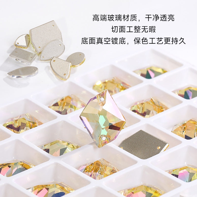 Crystal Button Drop Flat Button Hand Sewn Stone High End Glass Double Hole Flat Bottom Rhinestone Crystal Stone Shining Does Not Scratch Clothing Accessories