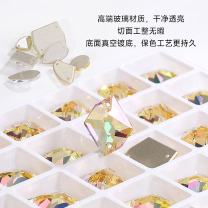 Crystal Button Drop Flat Button Hand Sewn Stone High End Glass Double Hole Flat Bottom Rhinestone Crystal Stone Shining Does Not Scratch Clothing Accessories