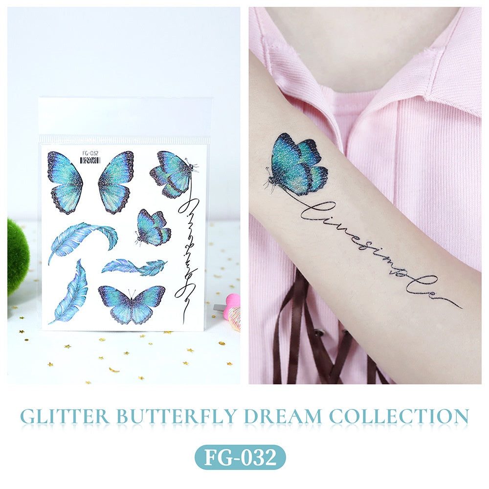 Butterfly Tattoo Sticker Waterproof Glitter Butterfly Princess Face Sticker