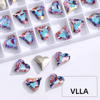 10PCS Sweet Heart Shape K9 Glass Rhinestone Exquisite Nail Art Shiny Crystal Stones for DIY Clothing Accessories