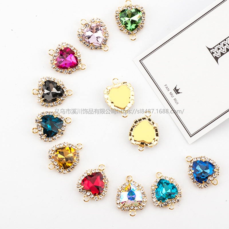5pcs Love Heart Double Circle Crystal Buckle Pendant Glass Claw Rhinestone Pendant Ornament Diy Accessory Materials