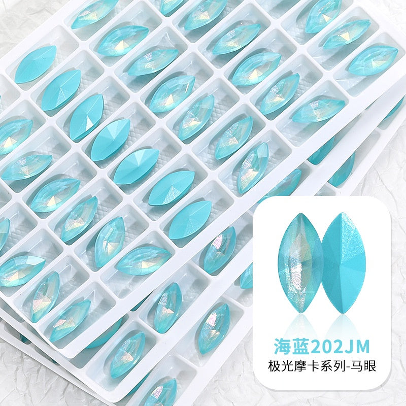 7*15mm Nail Rhinestone 10pcs Horse Eye Aurora Mocha Pointy Bottom  Rhinestone Glass Nail Accessories DIY