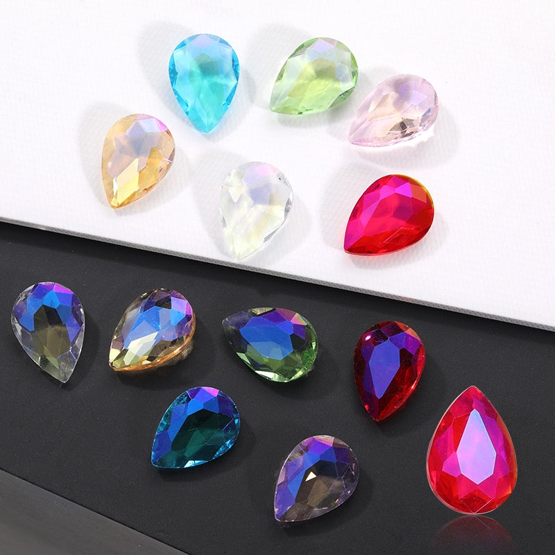 8*13mm Drop Shape Shiny Moonlight Crystal Nail Art Glass Transparent Rhinestone for DIY Phone Case Decoration