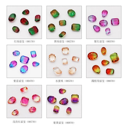 10Pcs Elliptic shape Special Color Gradient Nail Rhinestones Diy Accessories Nail Jewelry Materials
