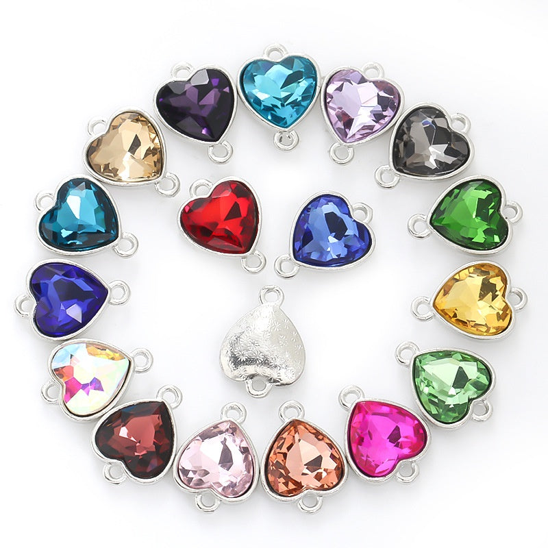 Crystal Heart Pendant Double Hole Bracelet Necklace Glass Diamond Link Piece DIY Bag Clothing Shoe Accessories