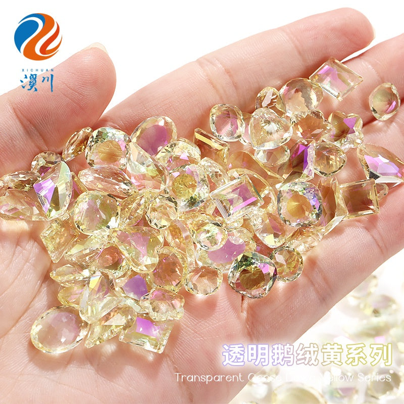 Nail Rhinestone 10pcs Glass Products Transparent Goose Down Yellow Series Crystal Mobile Phone Stick Rhinestone Diy Accessories