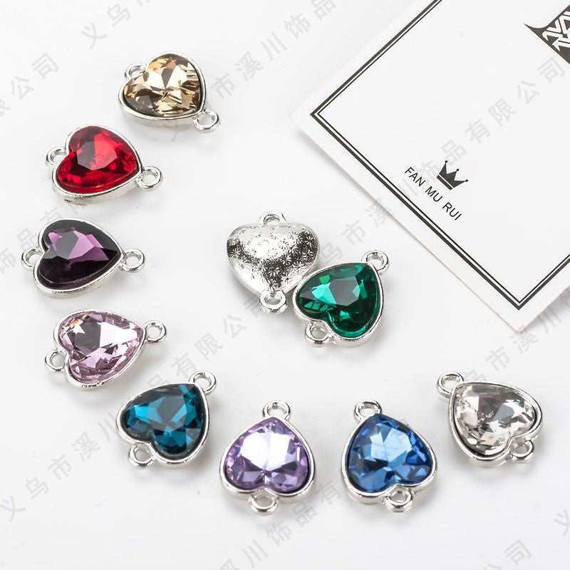 5pcs Heart Shape Glass Rhinestone Double Hole Pendant Crystal Diamond DIY Jewelry Accessories