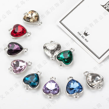 5pcs Heart Shape Glass Rhinestone Double Hole Pendant Crystal Diamond DIY Jewelry Accessories