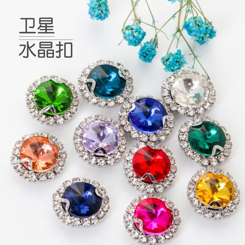 10pcs 12mm Round Rivoli Shape Crystal Rhinestone with Gold/sliver Bottom for DIY Handmade Clothing Accessories