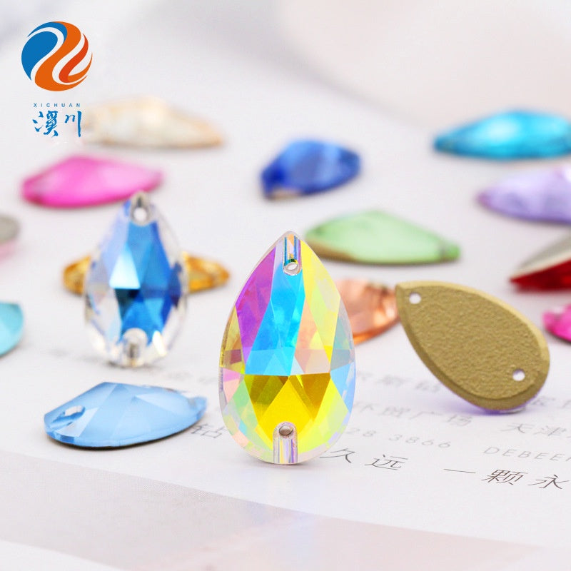 10PCS Glass Flat Seam Water Drop Hand Seam Rhinestone Super Bright AB Color Flat Seam Rhinestone