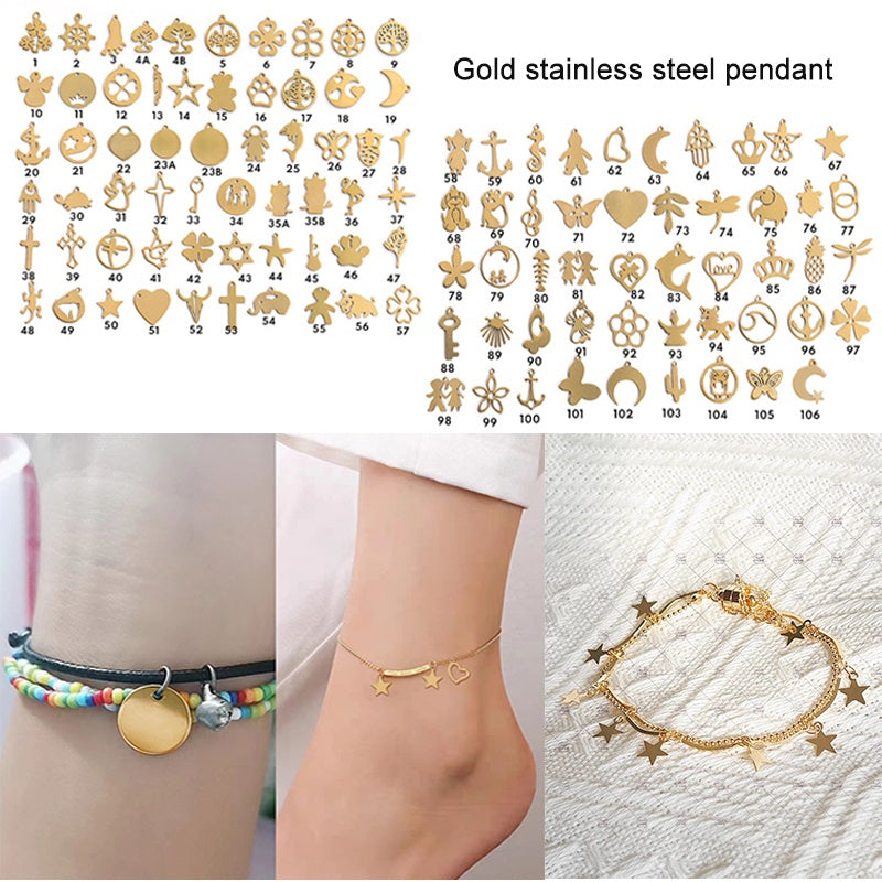 【2pcs】Gold pendant 304 Stainless Steel Bear Crown Love Earrings Necklace Bracelet Diy Jewelry Accessories Handmade Materials