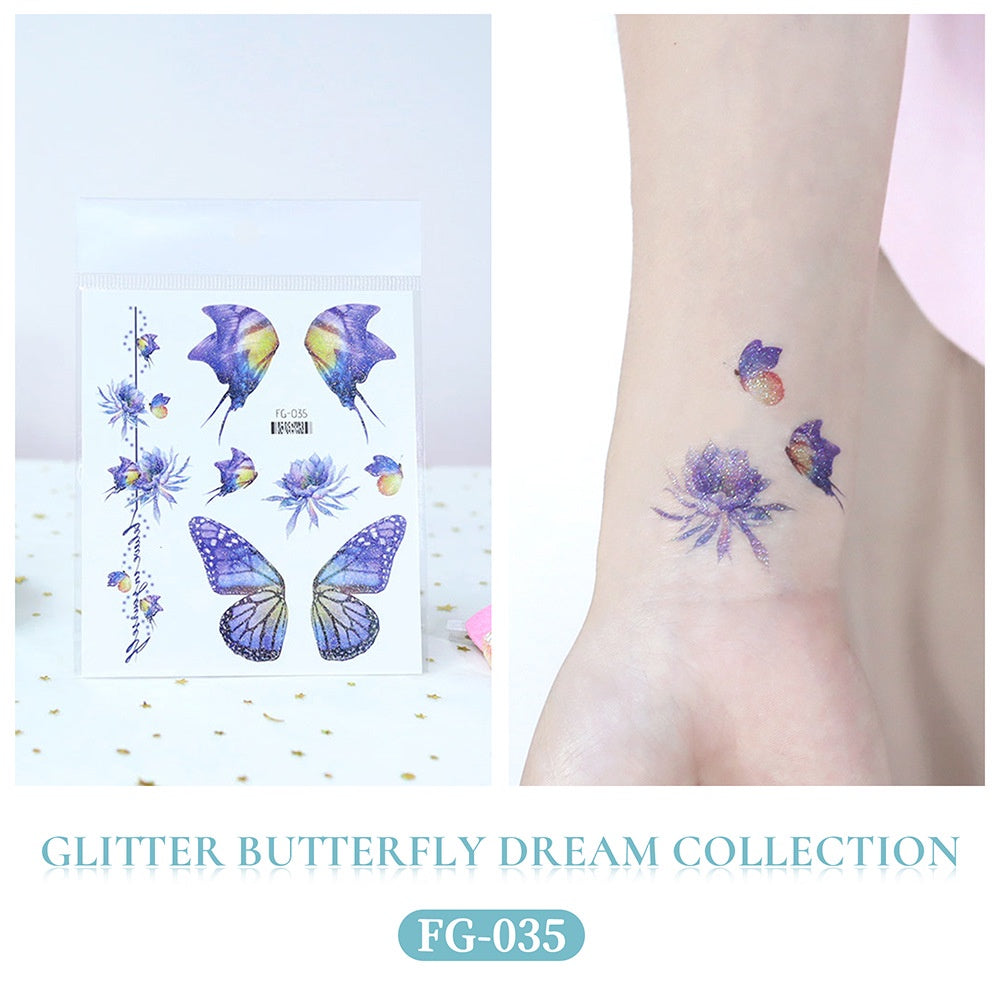 Butterfly Tattoo Sticker Waterproof Glitter Butterfly Princess Face Sticker