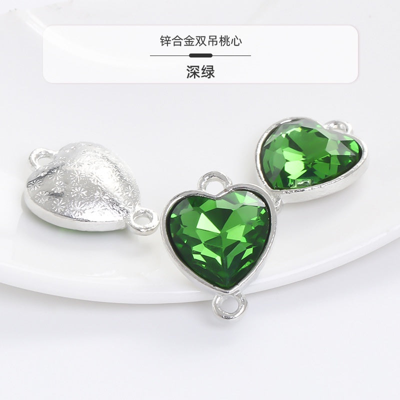 Crystal Heart Pendant Double Hole Bracelet Necklace Glass Diamond Link Piece DIY Bag Clothing Shoe Accessories