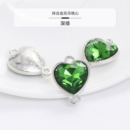 Crystal Heart Pendant Double Hole Bracelet Necklace Glass Diamond Link Piece DIY Bag Clothing Shoe Accessories