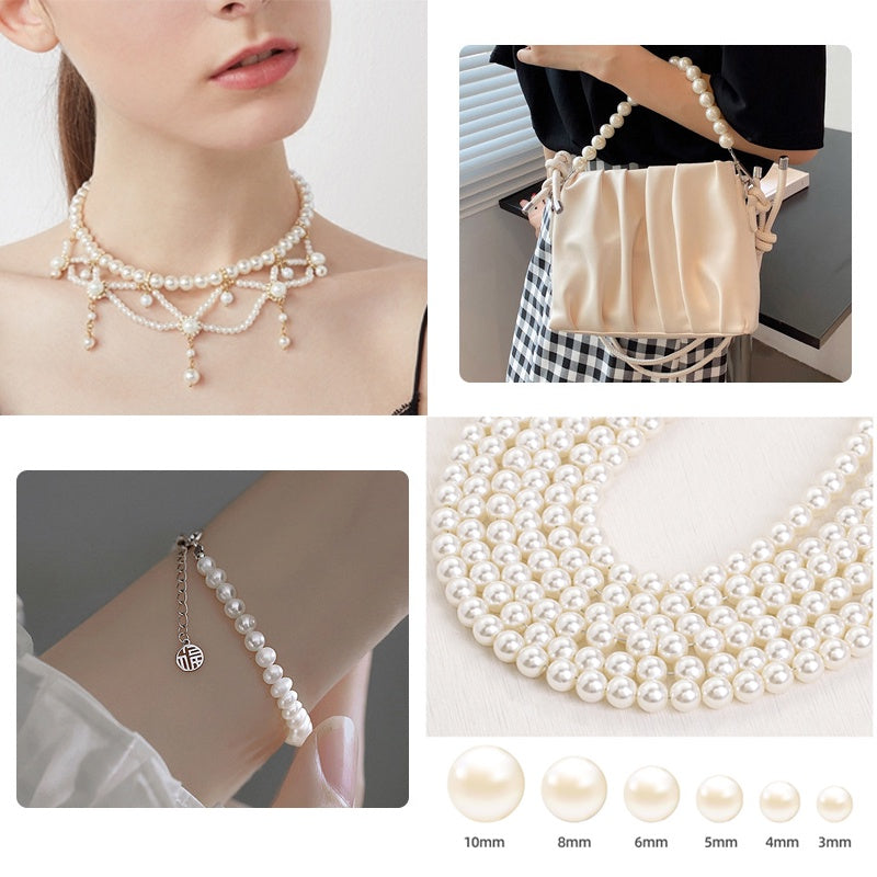 Pearl Multi Specification 3/5/6/8/10mm High Gloss Water Polished Imitation Pearl Can Perforate DIY Bracelet Necklace Accessories