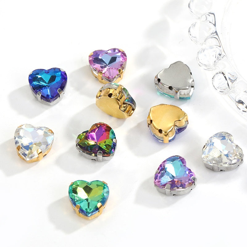12mm Heart Shape Plating Shiny Color Clothing Accessories Rhinestone with Claw for DIY Jewelry Handmade