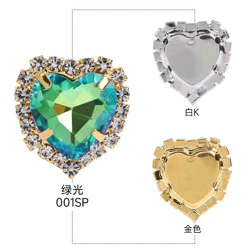 5PCS Shiny Color Love Crystal Buckle Electroplating Color Glass Golden Setting Rhinestone Girth Edge Hand Stitched Rhinestone with silver bottom Diy Clothing Accessories