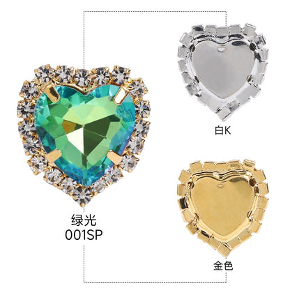 5PCS Shiny Color Love Crystal Buckle Electroplating Color Glass Golden Setting Rhinestone Girth Edge Hand Stitched Rhinestone with silver bottom Diy Clothing Accessories