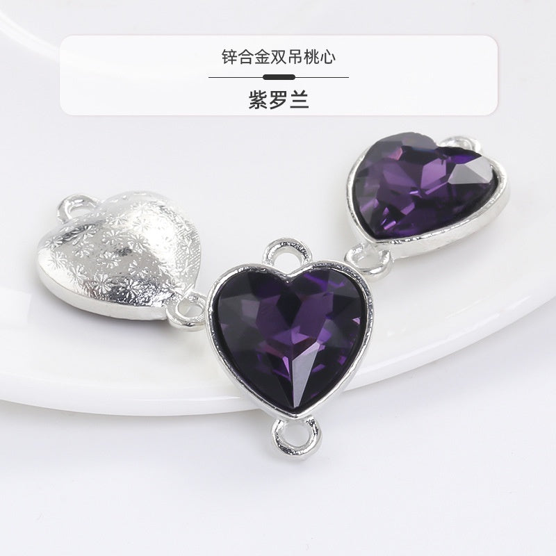 Crystal Heart Pendant Double Hole Bracelet Necklace Glass Diamond Link Piece DIY Bag Clothing Shoe Accessories