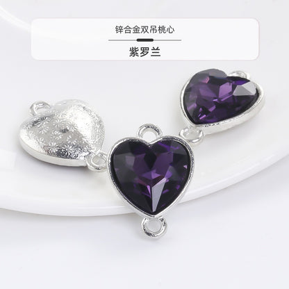 Crystal Heart Pendant Double Hole Bracelet Necklace Glass Diamond Link Piece DIY Bag Clothing Shoe Accessories